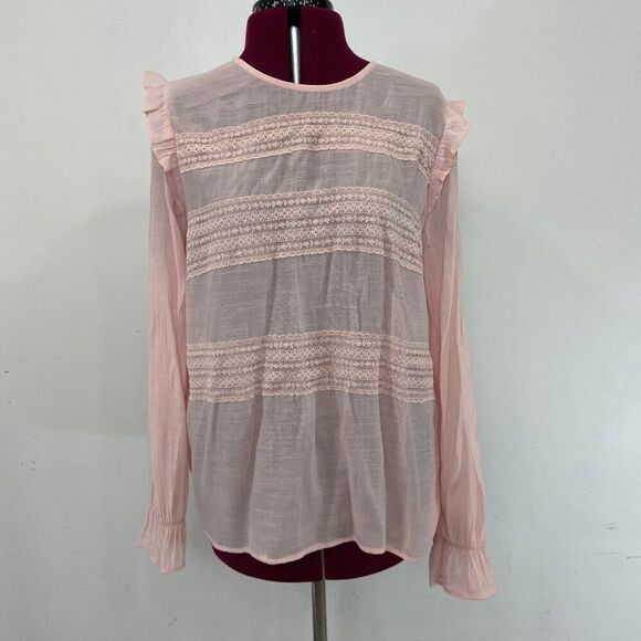 GAP Cotton Pink Ruffle trim Blouse sz L - Picture 1 of 6